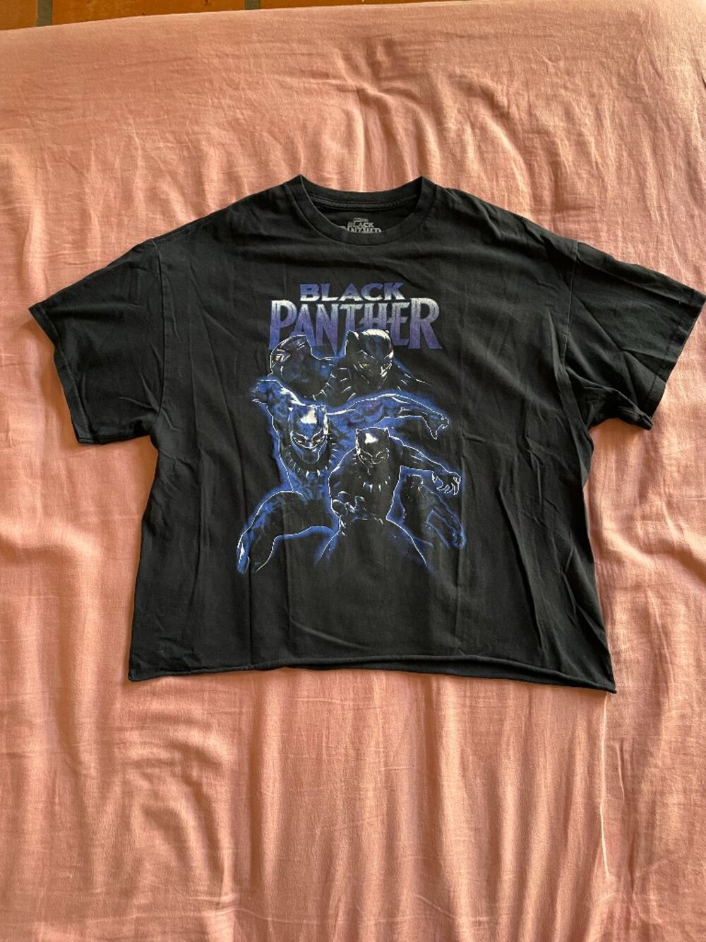 Vintage 2018 Black Panther Cropped Black Tee - Size XL